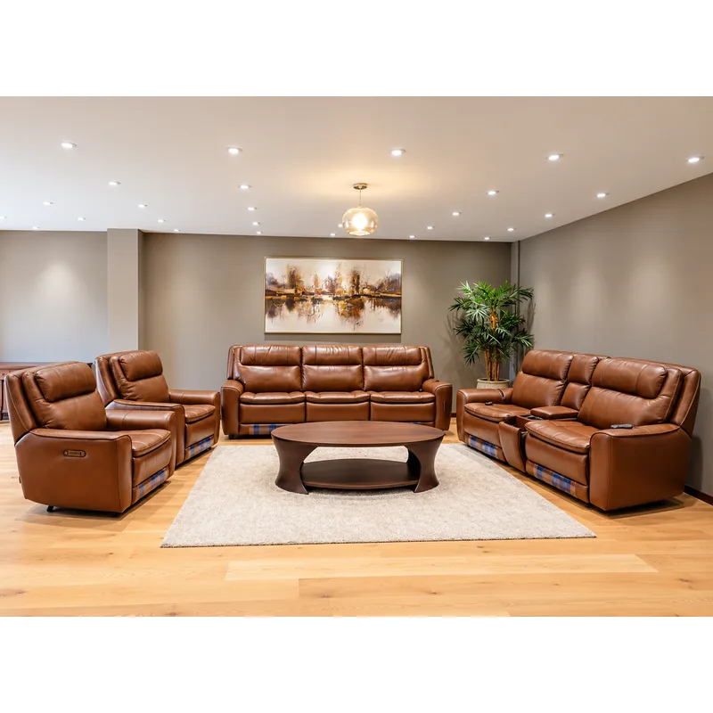 7 Seater Dual Power Recliner With Massage & Heating In Leather