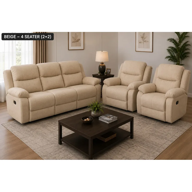 Beige 5-Seater Recliner Sofa Set (3+1+1)