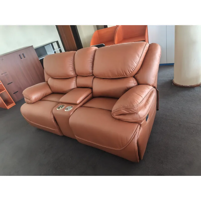 Brown 2-Seater Leather Recliner Sofa with Cup Holders