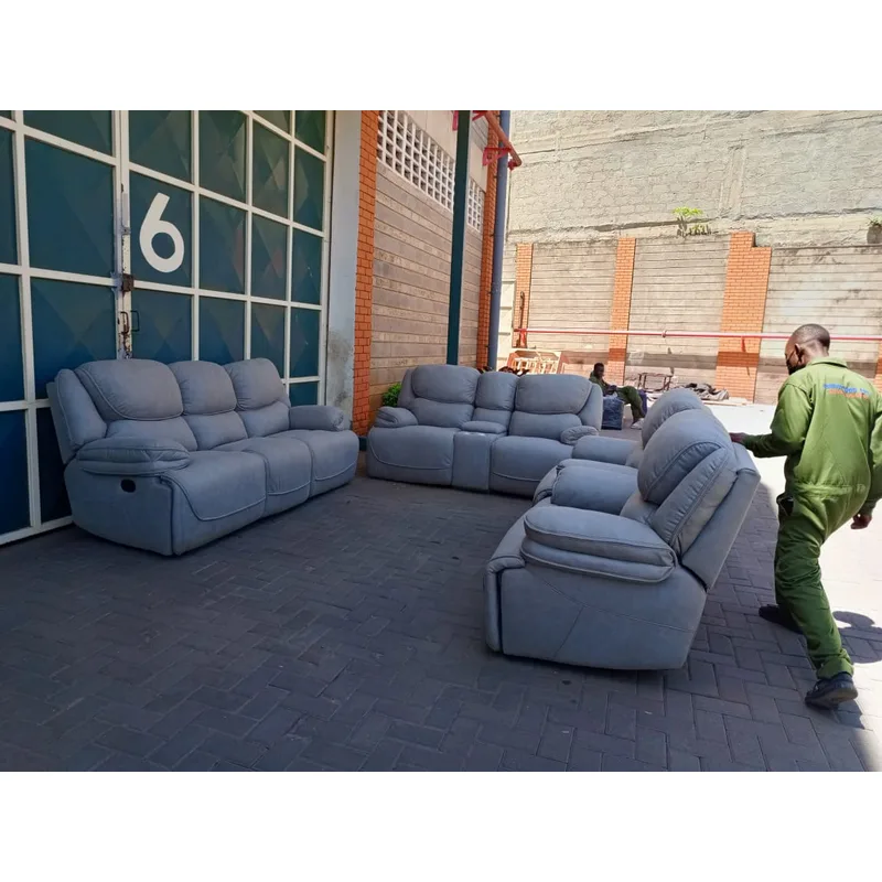 7 Seater King- Size Grey Fabric Recliner Sofa Set