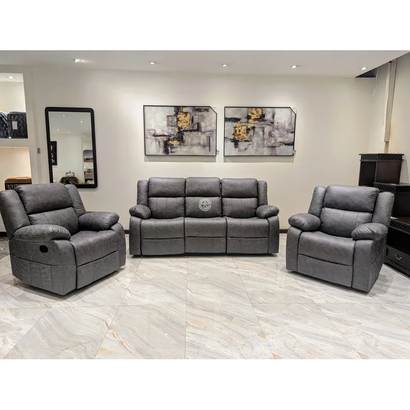 5 Seater Grey Fabric Recliner Living Room Set