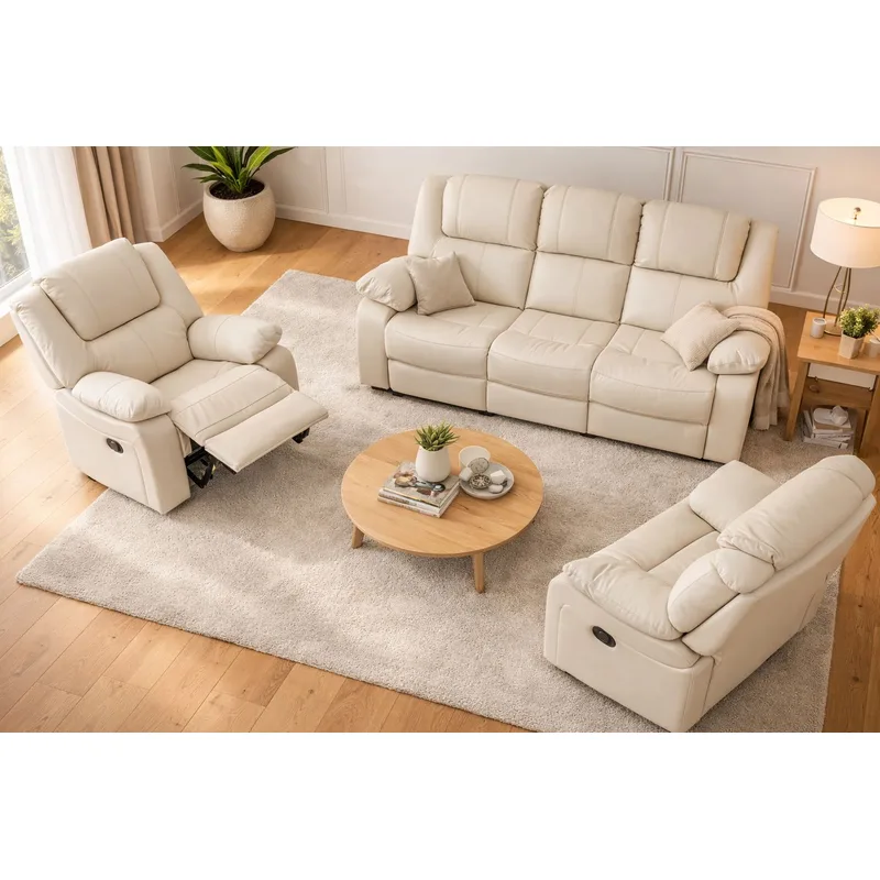 Cream 6-Seater Recliner Sofa Set ( PU Leather) 
