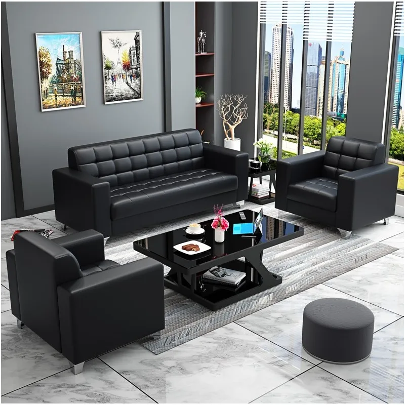 Black 3-Seater Sofa Set with Two Single Armchairs and Coffee Table