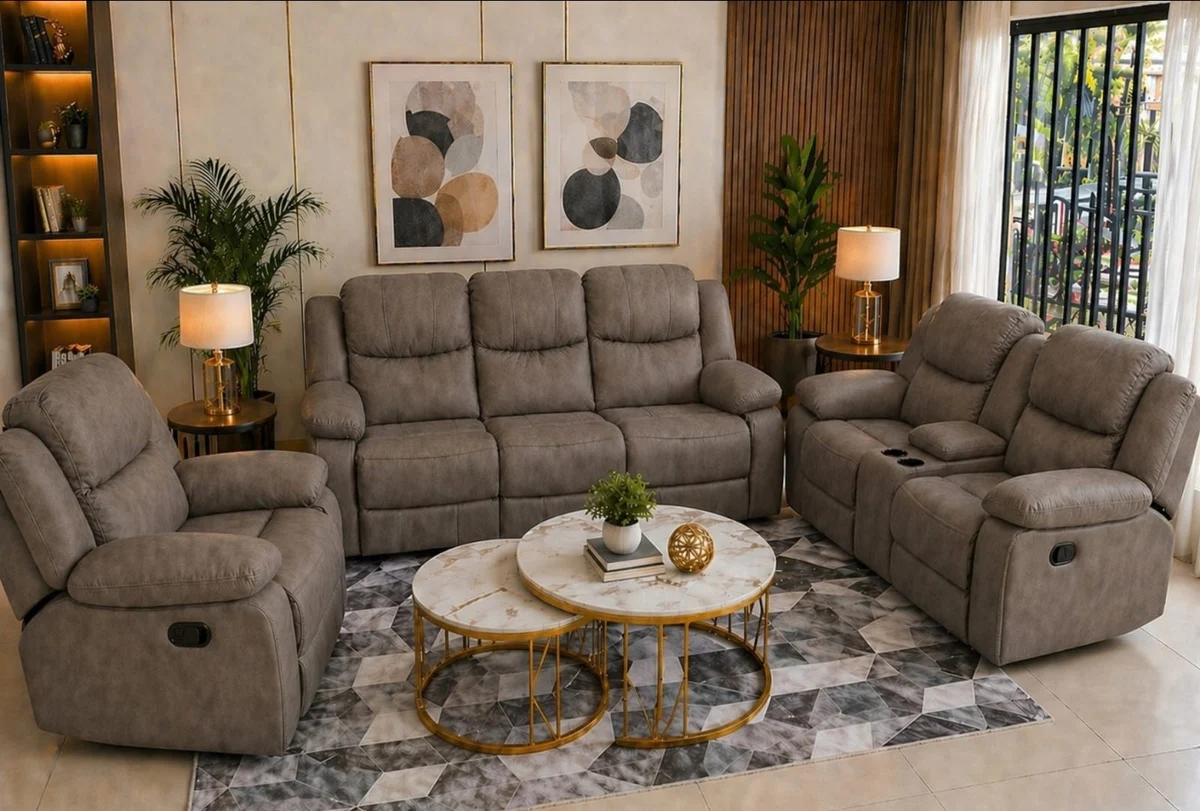 Modern Taupe Grey Recliner Sofa Set