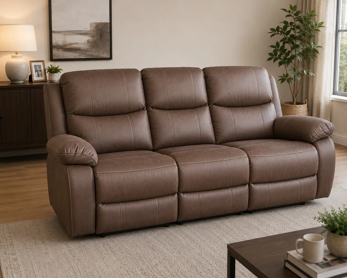 Cognac Leather 3-Seater Recliner Sofa