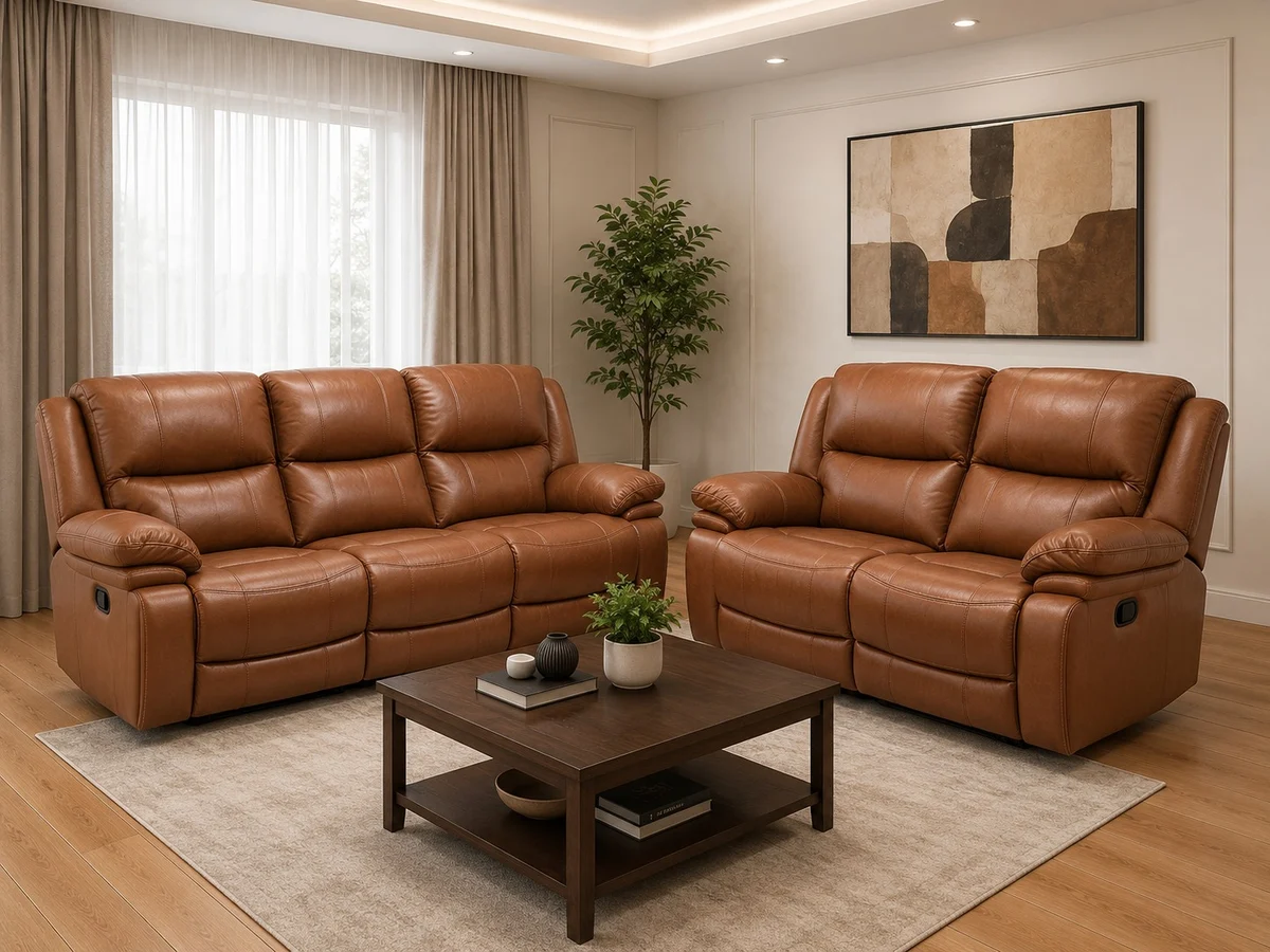 Classic Brown Leather king-Size Recliner Set