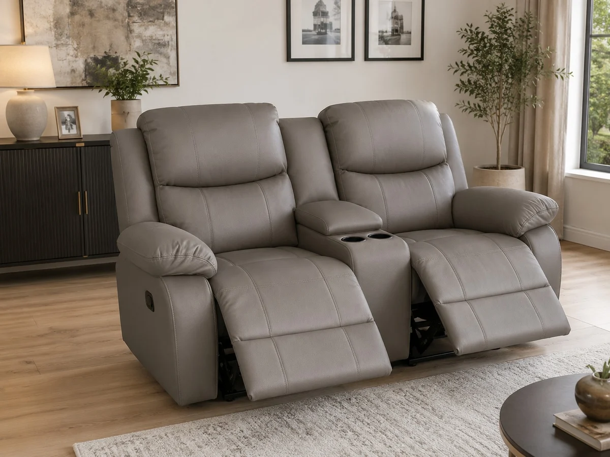 Grey 2-Seater Recliner with Cup Holders